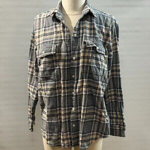 Old Navy The Boyfriend Shirt Women's Small Gray Plaid Flannel Button Up